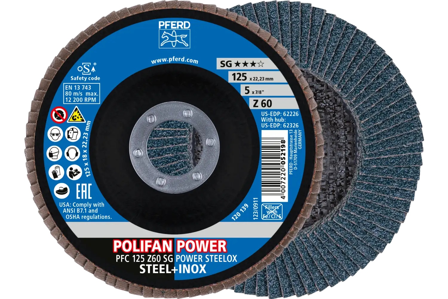 Picture of Pferd Flap Disc, 5" x 7/8, Z SG Power Steelox, 60 Grit, T29, Conical, Zirconia